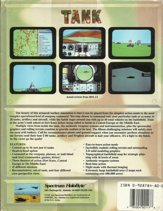 Tank - The M1A1 Abrams Battle Tank Simulation — box-2D-back (US)