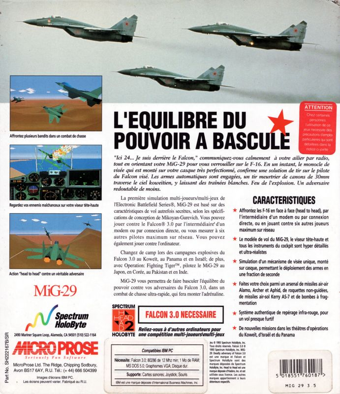 Mig-29 - Deadly Adversary Of Falcon 3.0 — box-2D-back (FR)