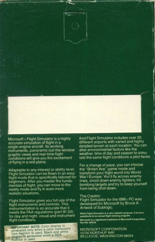 Microsoft Flight Simulator 1.0 — box-2D-back (US)