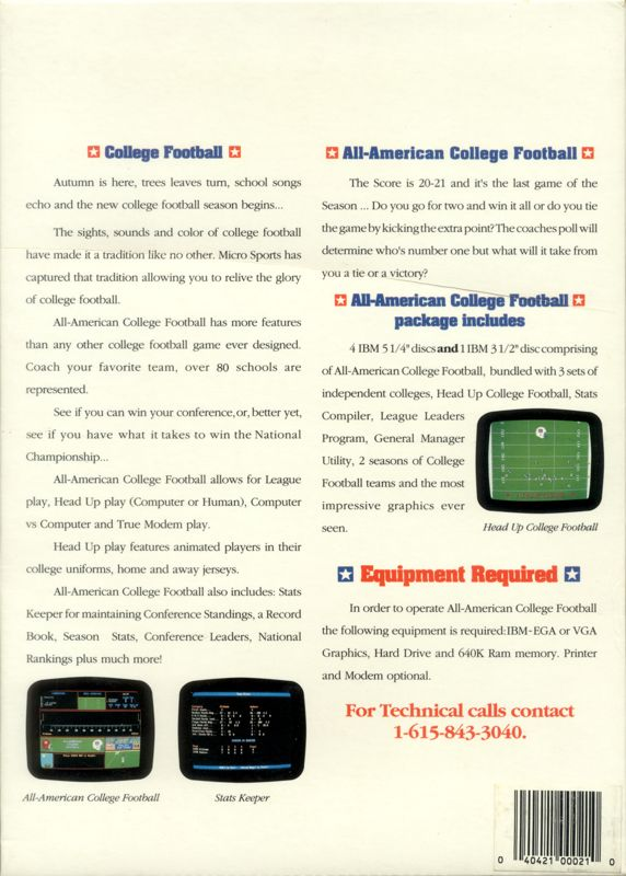 All-American College Football — box-2D-back (US)