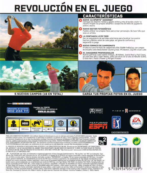 Tiger Woods PGA Tour 08 — box-2D-back (SP)