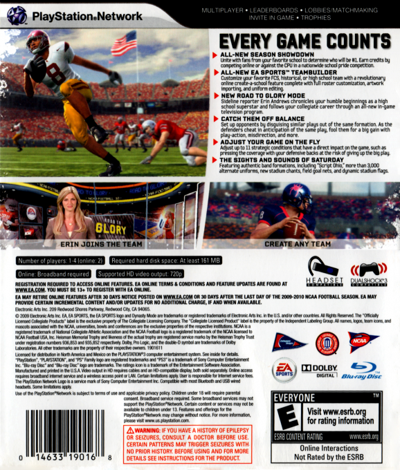 NCAA Football 10 — box-2D-back (US)