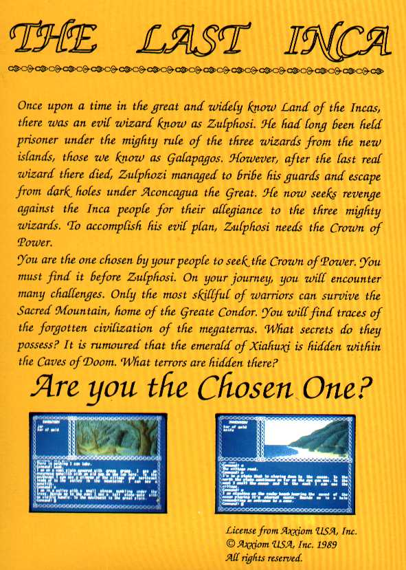 The Last Inca — box-2D-back (WOR)