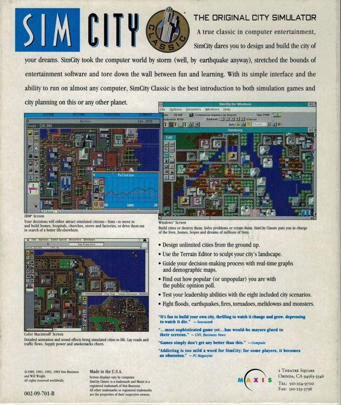 Simcity Classic — box-2D-back (US)