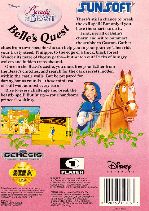 Beauty And The Beast - Belle's Quest — box-2D-back (US)