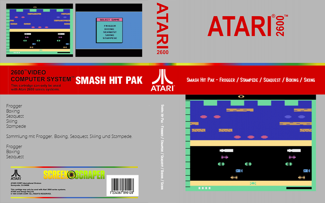 Smash Hit Pak - Frogger / Stampede / Seaquest / Boxing / Skiing — box-texture (SS)