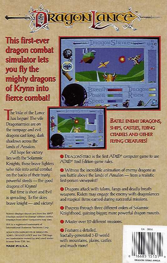 Advanced Dungeons & Dragons - DragonStrike - DragonLance Dragon Combat Simulator — box-2D-back (US)
