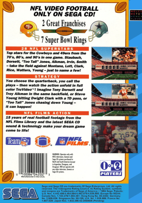 NFL's Greatest - San Francisco vs. Dallas 1978-1993 — box-2D-back (US)