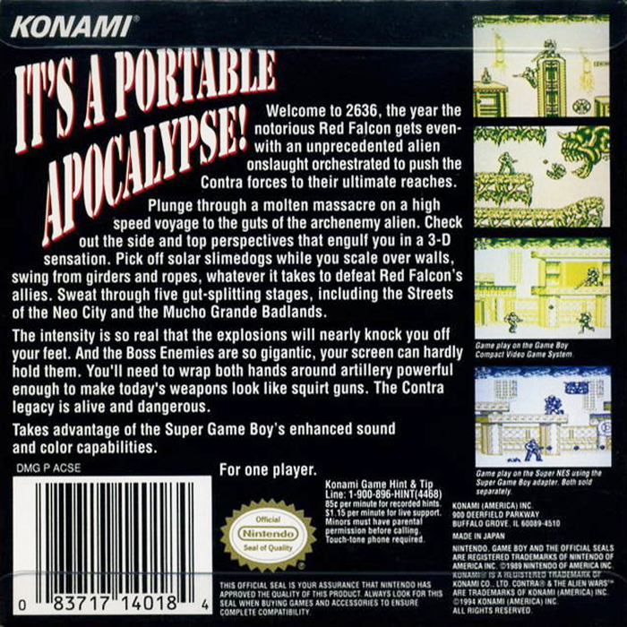 Contra - The Alien Wars — box-2D-back (US)