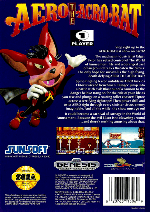 Aero The Acro-bat — box-2D-back (US)