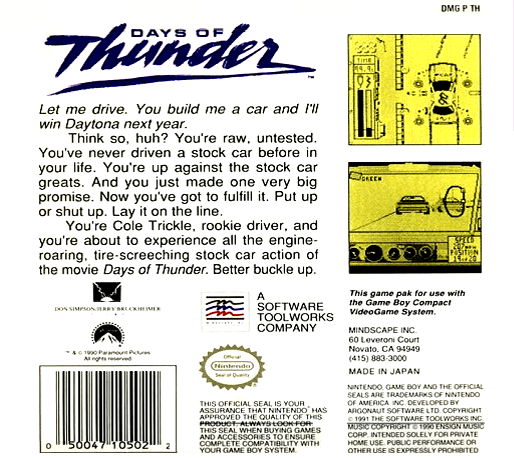 Days Of Thunder — box-2D-back (US)