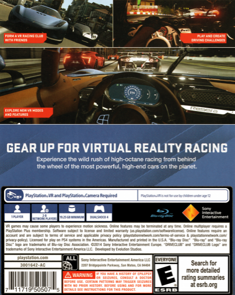 Driveclub VR — box-2D-back (US)