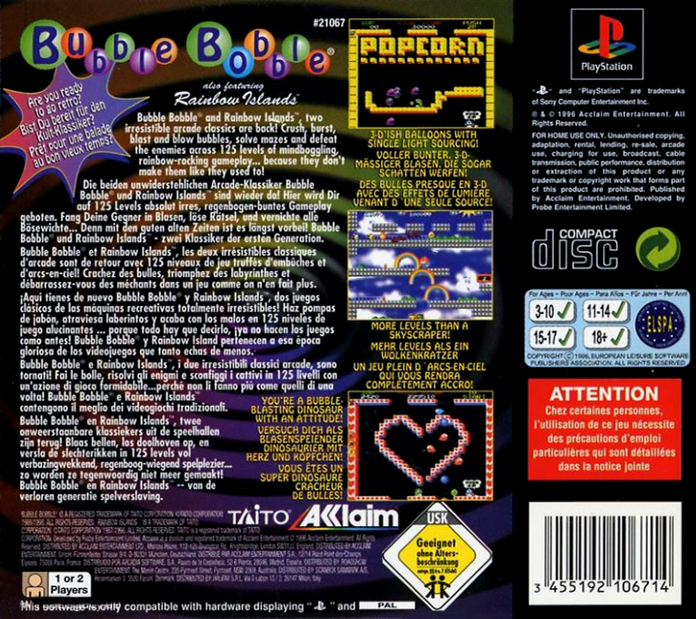 Bubble Bobble also featuring Rainbow Islands — box-2D-back (EU)