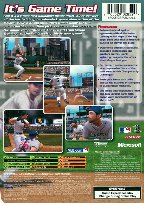 Inside Pitch 2003 — box-2D-back (US)