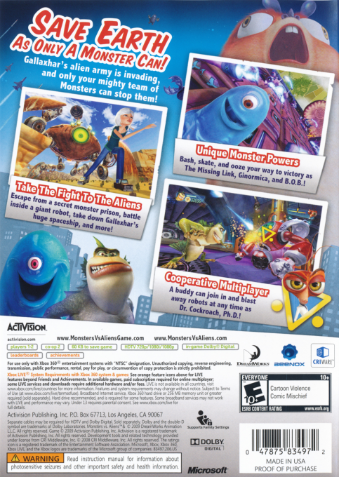 Monstres Contre Aliens — box-2D-back (US)