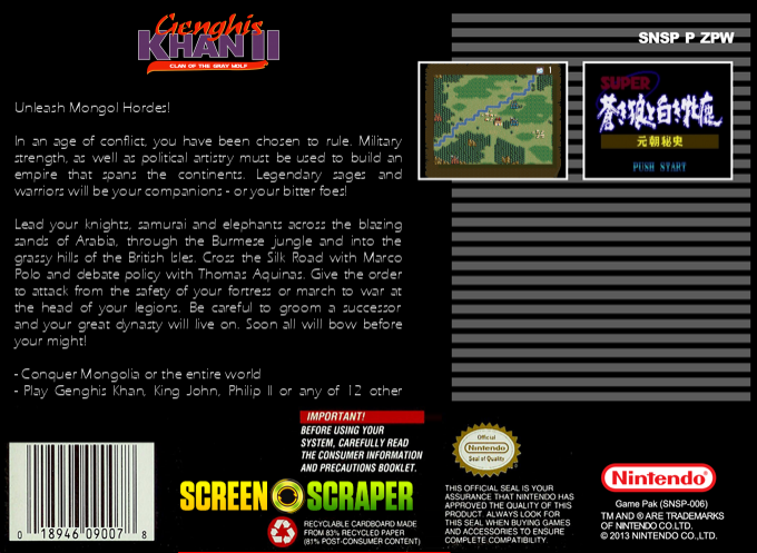 Genghis Khan II - Clan of the Gray Wolf — box-2D-back (SS)