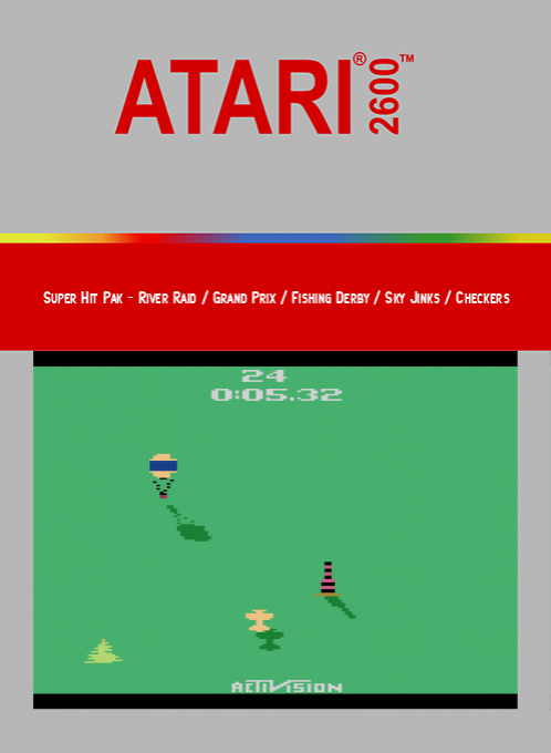 Super Hit Pak - River Raid / Grand Prix / Fishing Derby / Sky Jinks / Checkers — box-2D (SS)