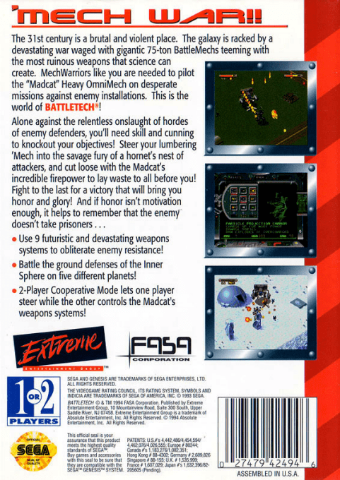 Battletech - A Game Of Armored Combat — box-2D-back (US)