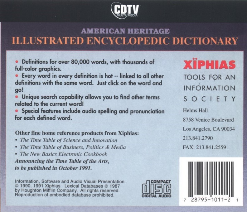 American Heritage - Illustrated Encyclopedic Dictionary - 1991a Edition — box-2D-back (WOR)