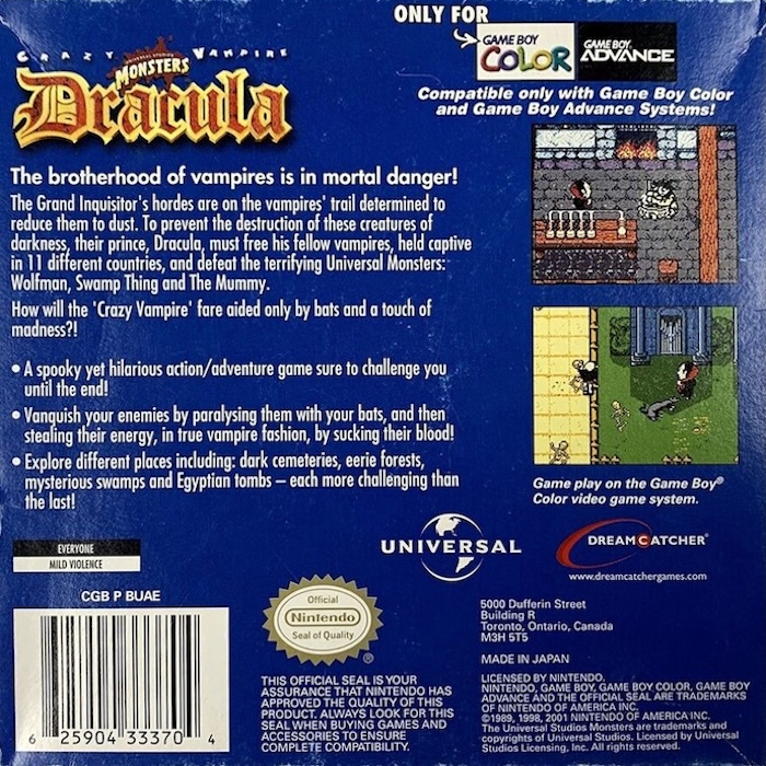 Dracula : Crazy Vampire — box-2D-back (US)