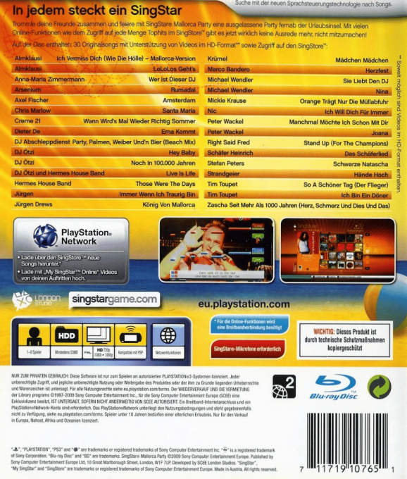 SingStar Mallorca Party — box-2D-back (DE)