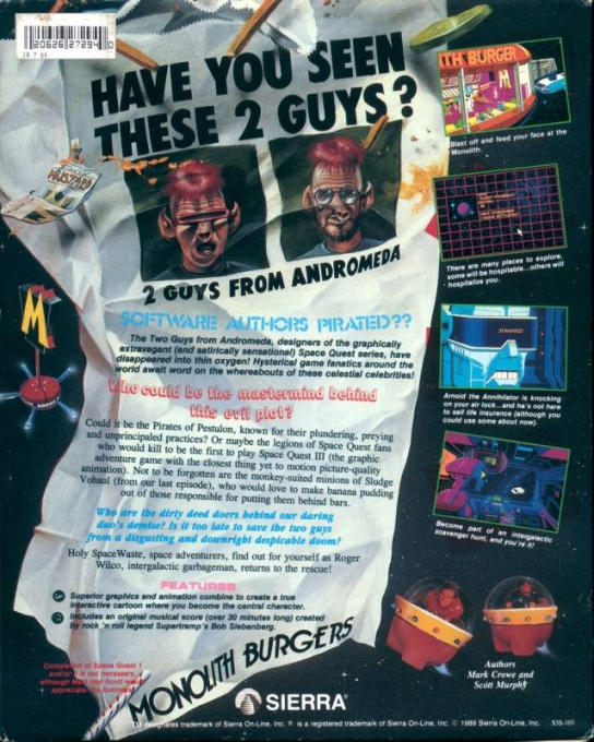 Space Quest III - Die Piraten von Pestulon — box-2D-back (US)