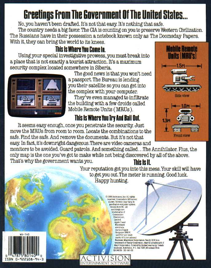 Hacker II - The Doomsday Papers — box-2D-back (US)