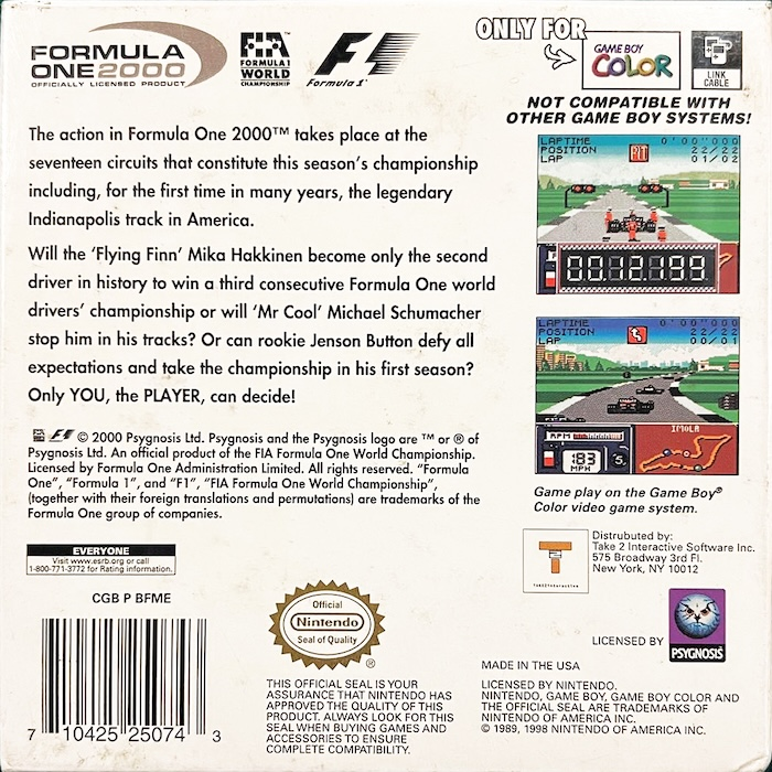 Formula One 2000 — box-2D-back (US)