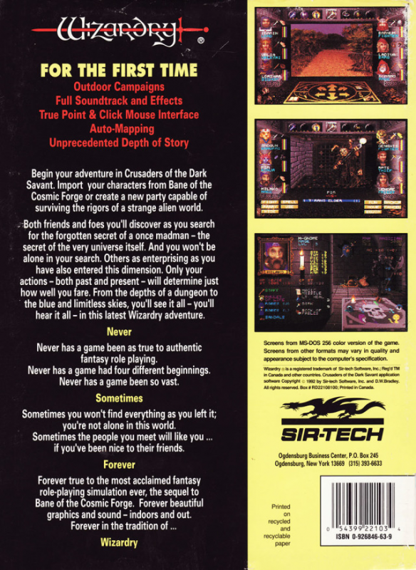 Wizardry - Crusaders of the Dark Savant — box-2D-back (US)