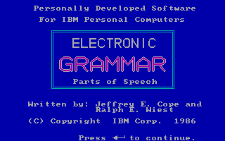 Electronic Grammar: Parts of Speech box art