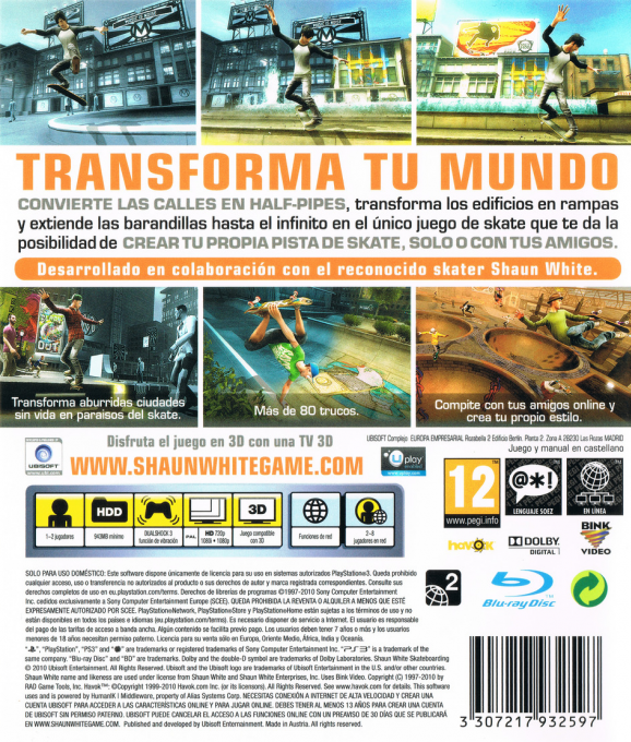 Shaun White Skateboarding — box-2D-back (SP)