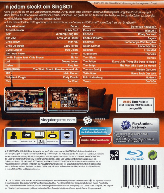 SingStar Pop Edition — box-2D-back (DE)