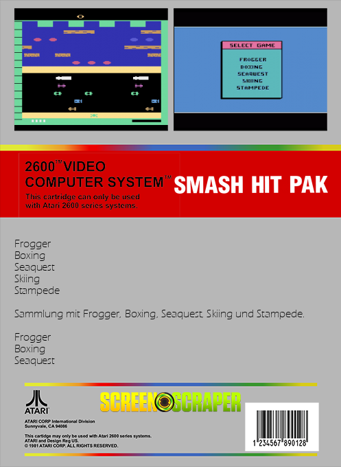 Smash Hit Pak - Frogger / Stampede / Seaquest / Boxing / Skiing — box-2D-back (SS)