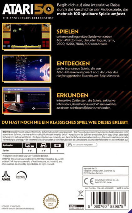 Atari 50 - The Anniversary Collection — box-2D-back (DE)