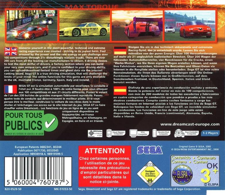 Sega GT - Homologation Special — box-2D-back (EU)