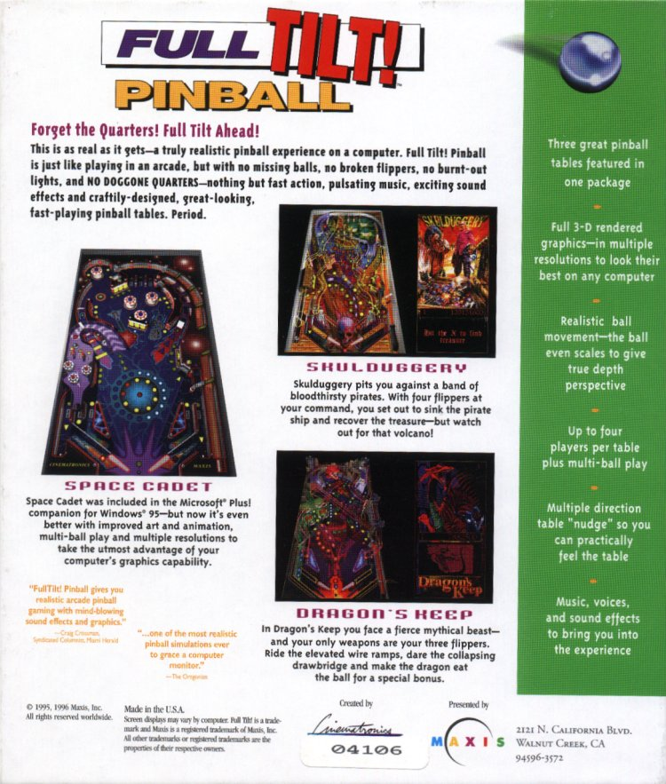 Full Tilt! Pinball — box-2D-back (WOR)