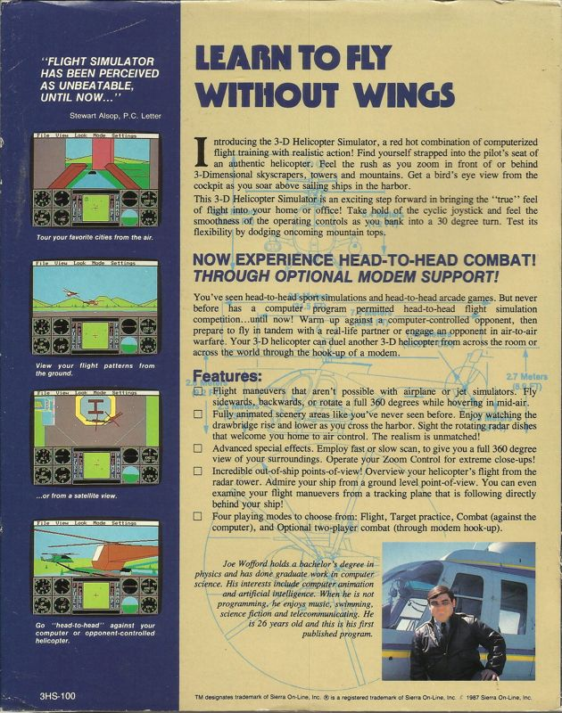 Sierra's 3-D Helicopter Simulator — box-2D-back (US)