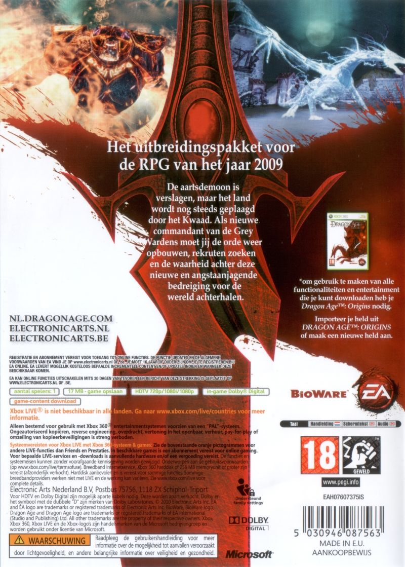 Dragon Age - Origins - Awakening — box-2D-back (EU)
