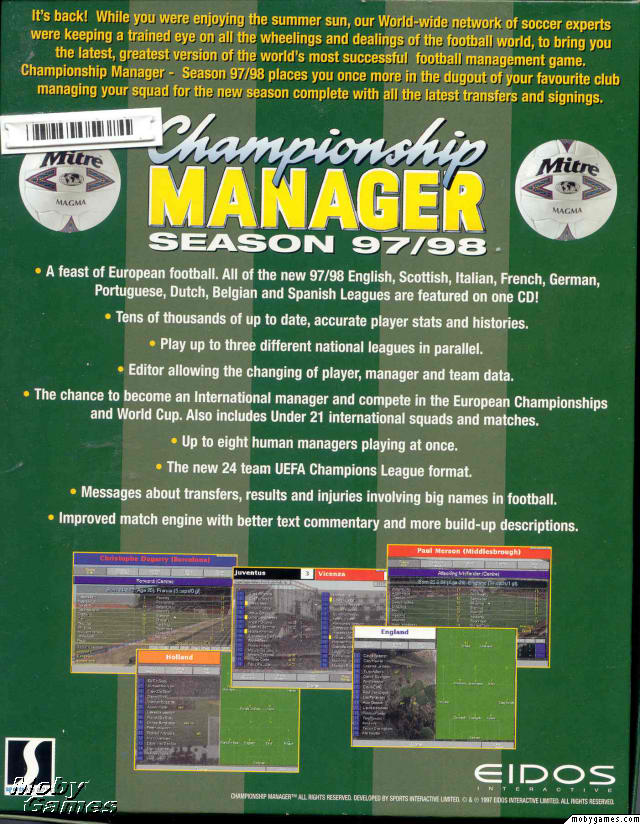 Championship Manager - Season 97/98 — box-2D-back (EU)