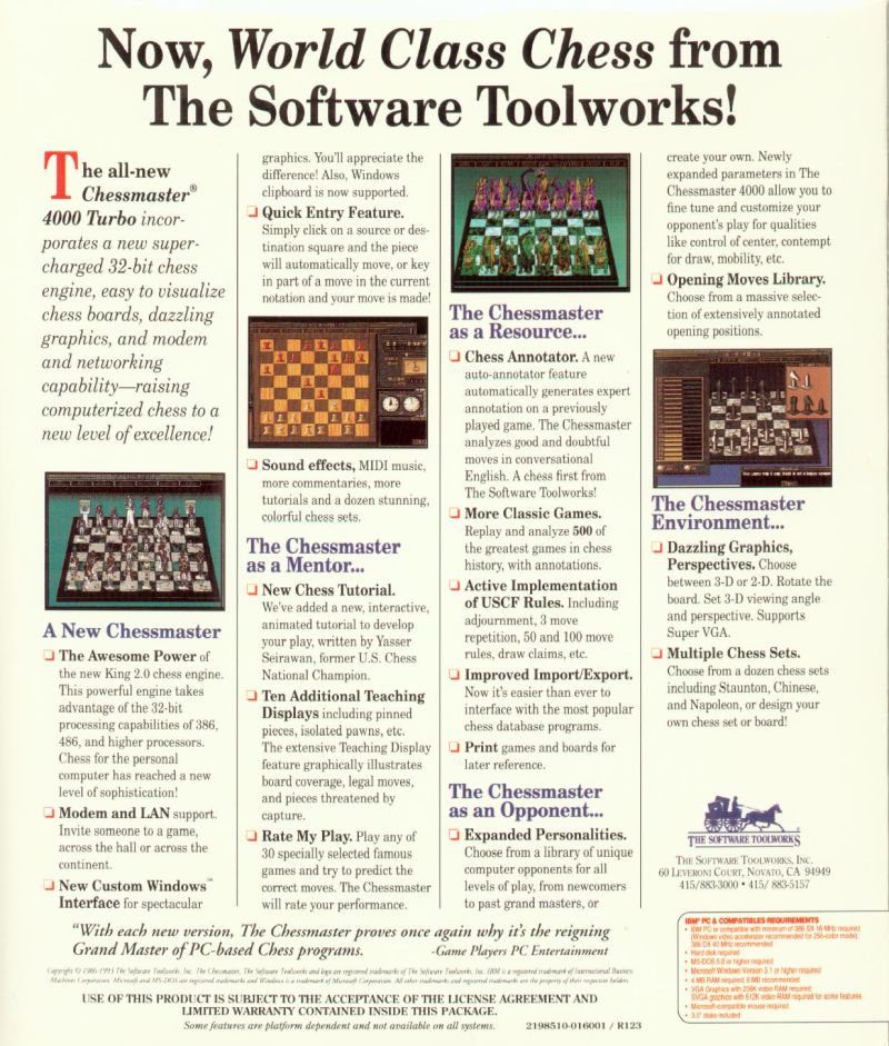 The Chessmaster 4000 Turbo — box-2D-back (US)