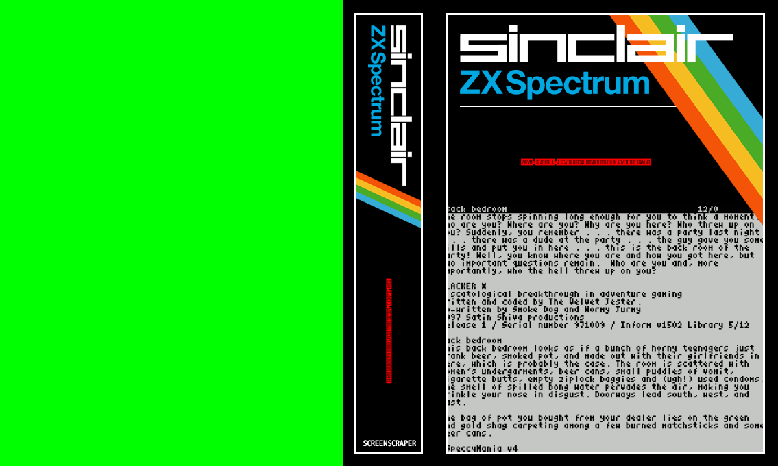 ZxZvm - Slacker X - A Scatological Breakthrough in Adventure Gaming — box-texture (SS)