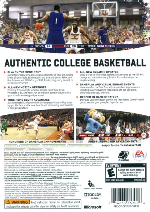 NCAA Basketball 10 — box-2D-back (US)