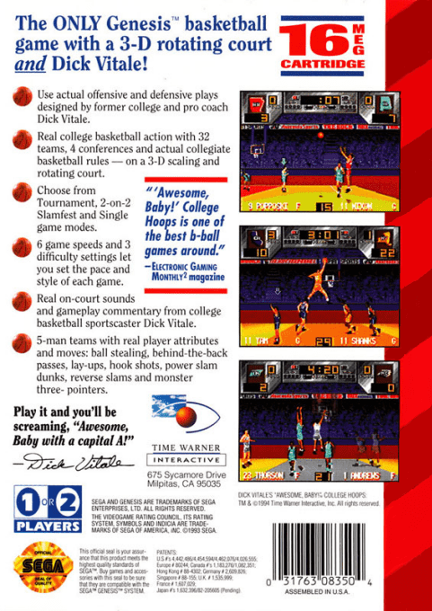 Dick Vitale's "awesome, Baby!" College Hoops — box-2D-back (US)