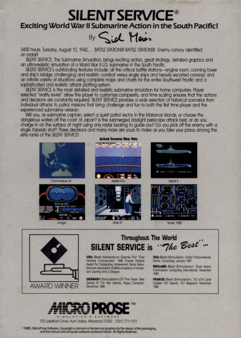 Silent Service — box-2D-back (US)