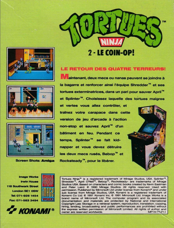 Teenage Mutant Hero Turtles - The Coin-Op — box-2D-back (FR)