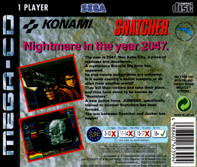 Snatcher — box-2D-back (EU)
