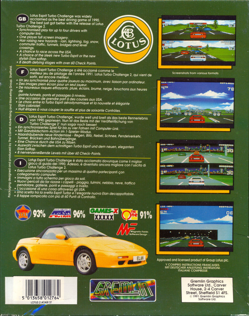 Lotus Turbo Challenge 2 — box-2D-back (EU)