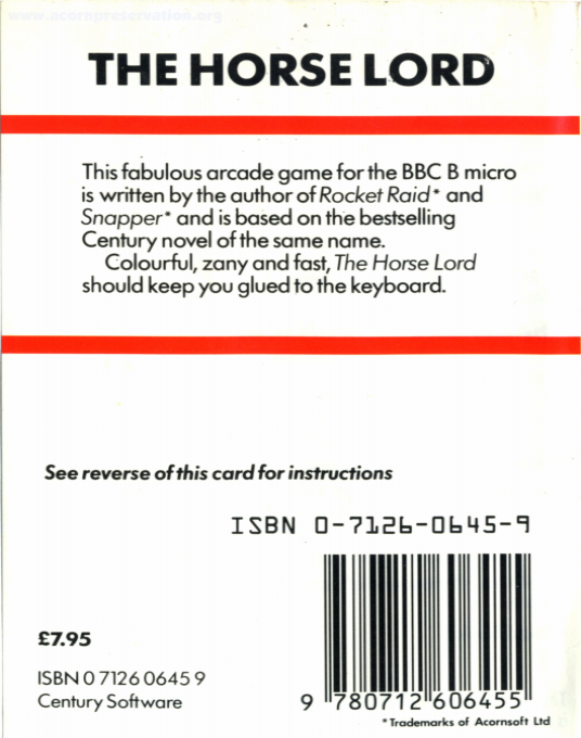Horse Lord, The — box-2D-back (WOR)