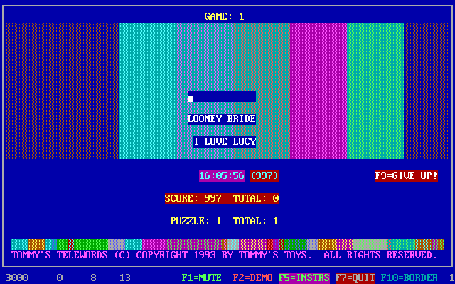 Tommy's Telewords — ss (WOR)