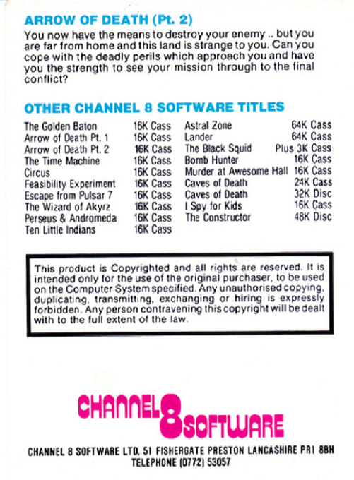 Arrow of Death: Part II — box-2D-back (WOR)